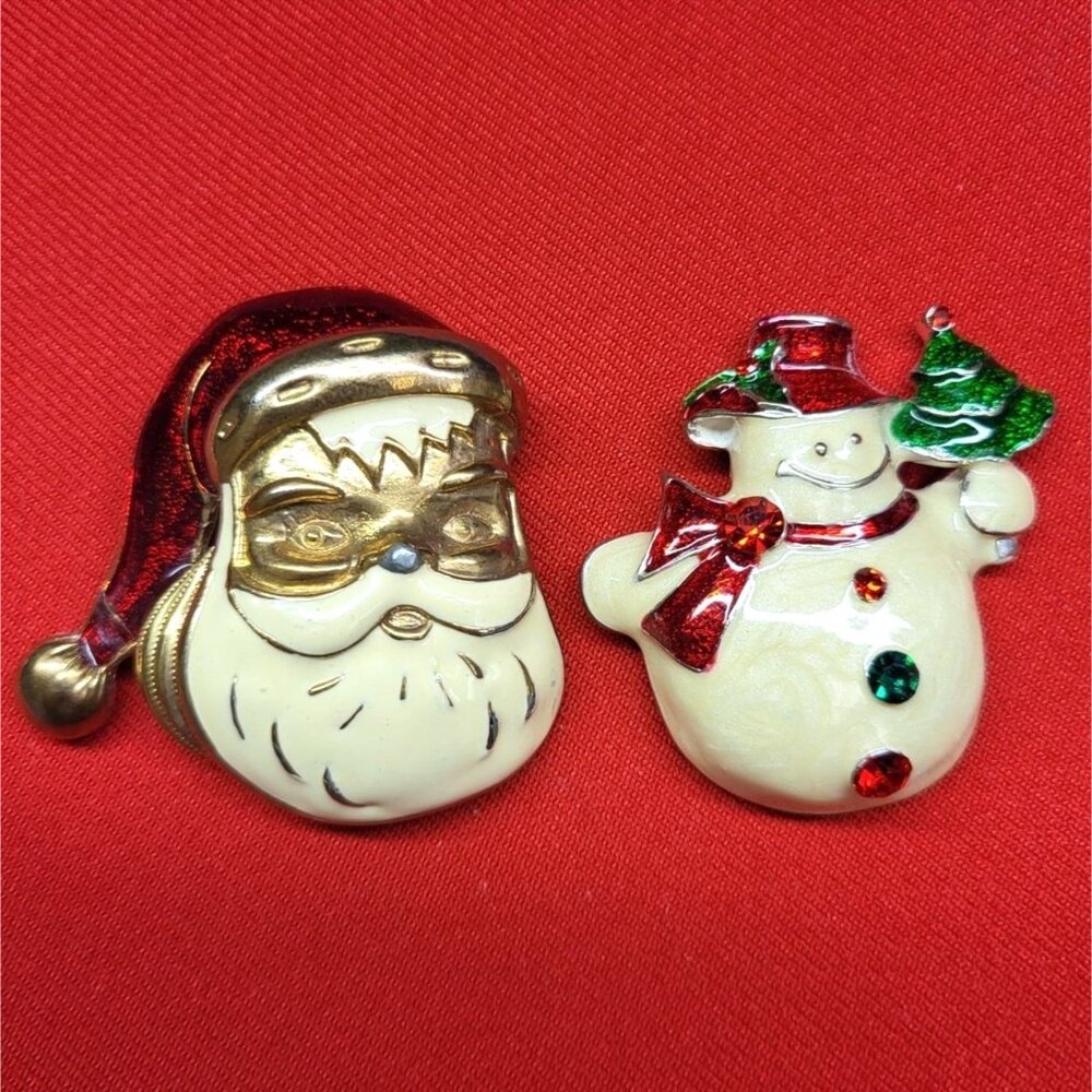 Christmas Pins Brooch Christmas Santa Claus Snowman Pin Set of 2